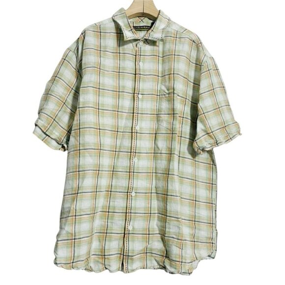 Cubavera Size XL  Top Blouse Short Sleeve Collared Guayabera Cuban Linen Blend - Picture 1 of 7